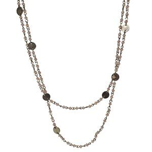 Elegant Beaded Gold Tone Necklace Pink Crystal Accent Coin Charm Fashion Jewelry